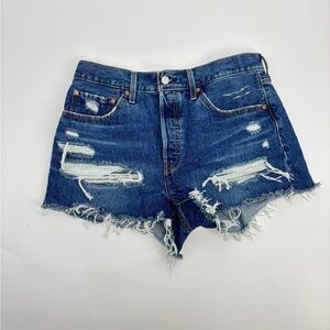 Levi’s 501 Distressed High Rise Button Fly Jean Shorts